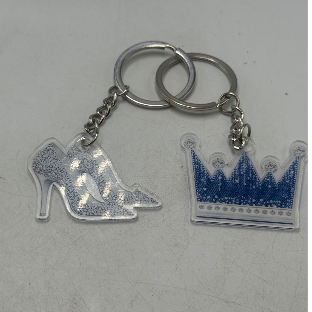 Blue Crown and Silver High Heel Shoe Acrylic Keychain Set 2 Piece Royal Theme